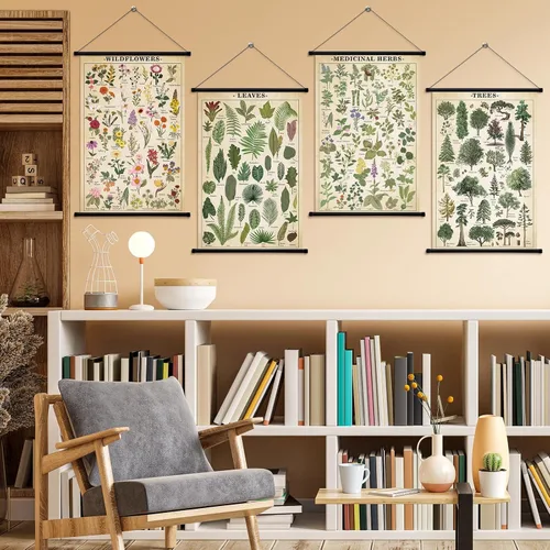 Miniatura 3 de Lewtemi Póster vintage de 4 piezas de arte de pared botánico de la naturaleza, flores silvestres, hojas, hierbas medicinales, árboles, póster