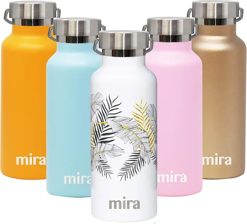 Miniatura 8 de MIRA Alpine - Botella de agua con 2 tapas, frasco de acero inoxidable 18/8 aislado al vacío, acabado brillante duradero, botella Hydro Bottle - 17