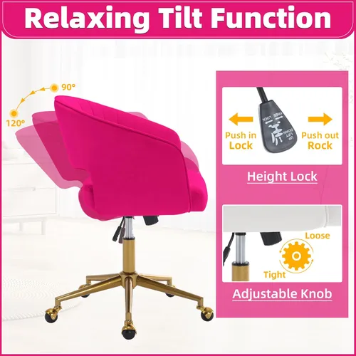 Miniatura 72 de ABET Silla de escritorio con ruedas, silla de oficina en casa de terciopelo, silla giratoria con base dorada, sillas acentuadas modernas tapizadas