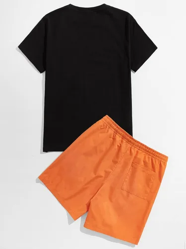 Miniatura 2 de MakeMeChic Conjunto casual de 2 piezas para hombre, camiseta de manga corta y pantalones cortos