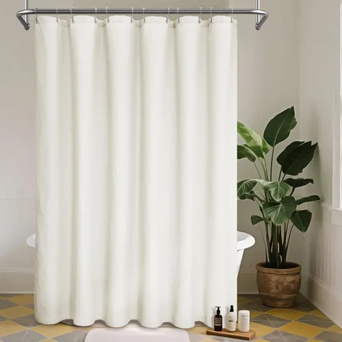 Miniatura 16 de Barossa Design Cortina de ducha blanca con tejido gofre, calidad de lujo, cortinas de ducha de tela para baño, tela con patrón de piqué, repelente