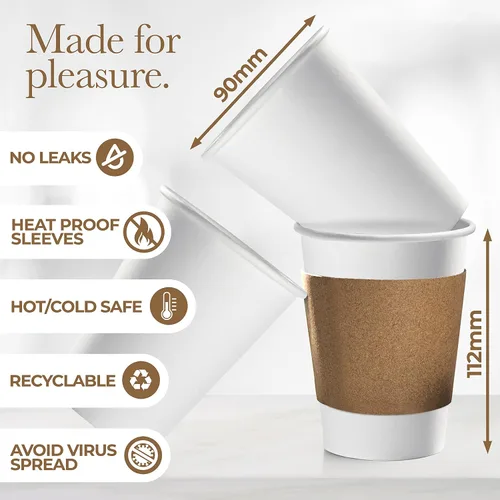 Miniatura 3 de Shop Square Tazas de café desechables blancas con tapas, 16 onzas (paquete de 50), tazas de café de papel para bebidas calientes y frías, café, té