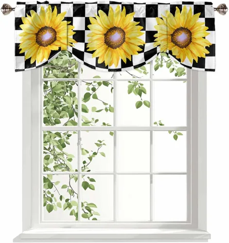 Miniatura 18 de Cenefas de girasol para ventanas de cocina, cenefa de cortina de granja, cortinas cortas de girasol de acuarela, cenefas con bolsillo para barra