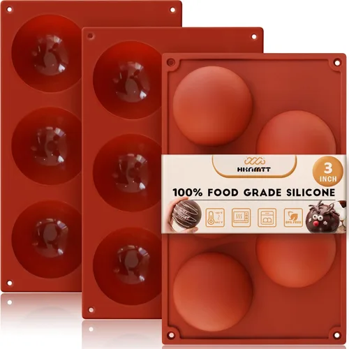 Miniatura 9 de Moldes de bomba de cacao para chocolate caliente, silicona hemisferio de 2.5 pulgadas, paquete de 3, molde semicircular, 6 cavidades, circular, sin