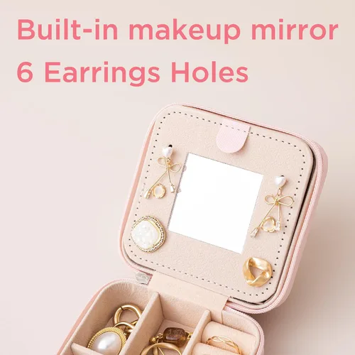 Miniatura 3 de HBselect Joyero de viaje, organizador de joyas, cajas de joyería pequeñas con iniciales para mujer, joyero de viaje, soporte para anillos, soporte