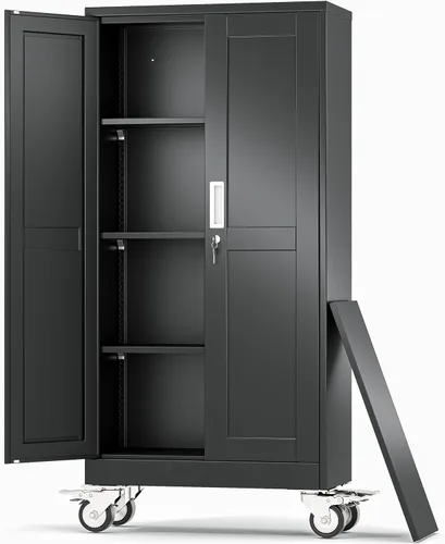 Miniatura 22 de Gabinete de Almacenamiento de Metal Negro, Gabinete de Almacenamiento Alto de 36" con Cerradura y 2 Estantes Ajustables, Organizador de Casillero