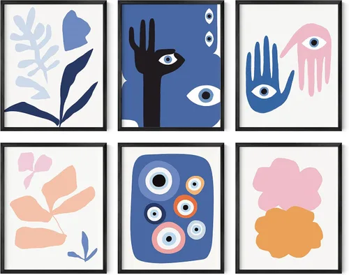 Miniatura 28 de HAUS AND HUES Arte abstracto para pared, juego de 6 arte moderno japonés para pared, decoración de pared estética, póster de mariposa y luna, obra