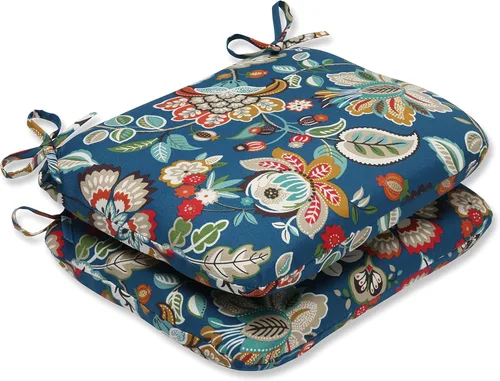 Miniatura 12 de Pillow Perfect Cojín floral brillante para silla de interior/exterior con lazos, 2 unidades, 15.5 x 18.5 pulgadas, azul/naranja Marlow