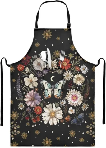 Miniatura 24 de GIFTPUZZ Delantal de chef para mujer con lazo largo y bolsillo frontal con correas