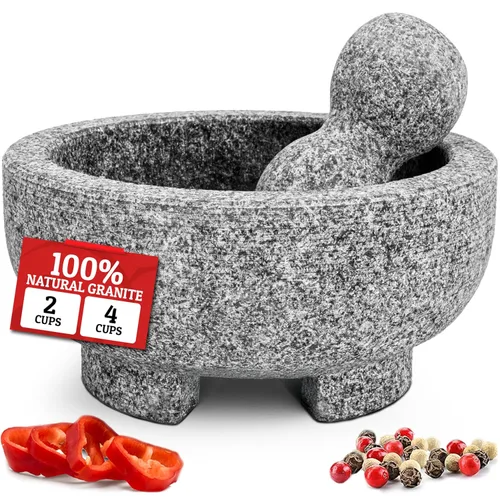 Miniatura 7 de PriorityChef - Juego de mortero y mano de mortero de granito – Molcajete Mexicano de piedra natural de 6.1 pulgadas para especias, condimentos