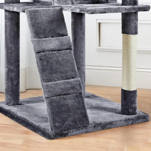 Miniatura 9 de Yaheetech Árbol para gatos XL, torre de varios niveles de 80 pulgadas con postes rascadores, cuevas dobles, plataformas encaramadas y bolas