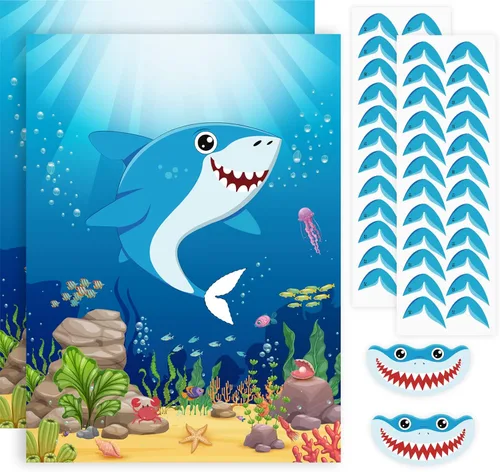 Miniatura 8 de NEBURORA Paquete de 2 pósteres grandes de 21 x 28 pulgadas con 48 calcomanías, suministros de fiesta de cumpleaños con temática oceánica, decoración