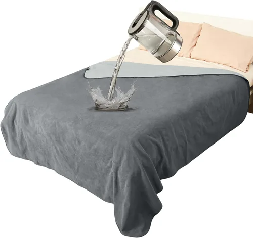 Miniatura 12 de Catalonia Manta impermeable para cama, funda reversible de forro polar, protector de muebles lavable a prueba de líquidos Azul marino+gris pardo