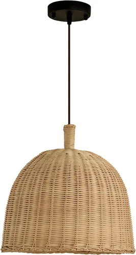 Miniatura 10 de Lámpara Colgante de Ratán de 1 Luz, 13.78" Luz Colgante de Ratán de Bambú Tejida a Mano, Candelabro de Mimbre para Isla de Cocina, Restaurante, Sala