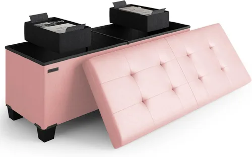 Miniatura 128 de Cubo otomano de almacenamiento con cubo pequeño, otomana cuadrada de 15 pulgadas con almacenamiento para sala de estar y dormitorio, reposapiés