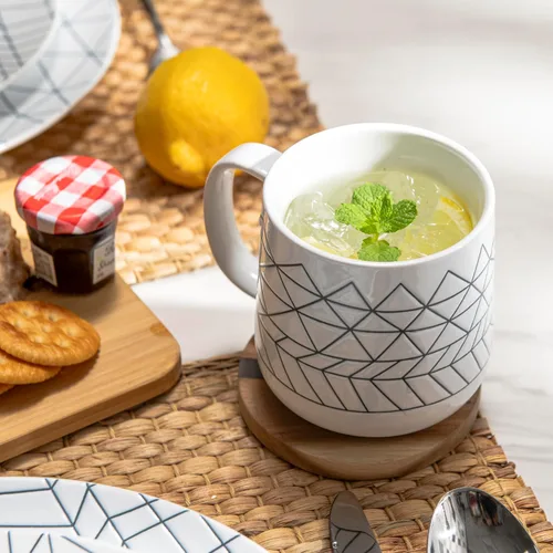 Miniatura 3 de bzyoo Ceramics - Juego de 6 tazas de café de 14 onzas, juego de tazas de té con asa, aptas para microondas y lavavajillas, color blanco con tira
