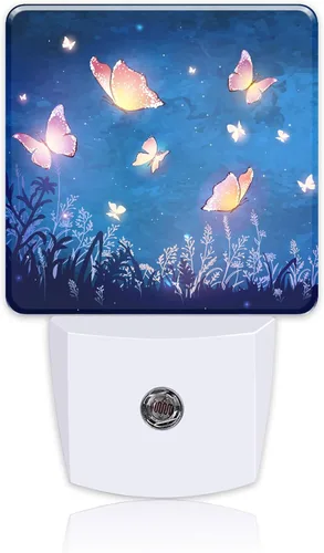 Miniatura 18 de Luz nocturna con colibríes y mariposas azules, enchufe de pared con sensor de atardecer a amanecer, linda luz nocturna para niñas, niños, mujeres