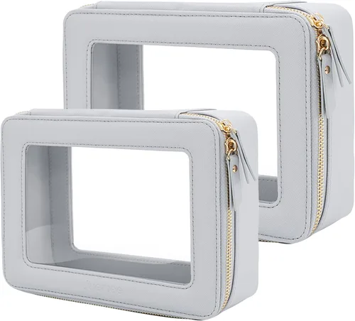 Miniatura 33 de Aveniee Organizador de bolsa de maquillaje transparente, bolsa de aseo de viaje para mujer, bolsa de cosméticos impermeable con cremalleras, Rosa