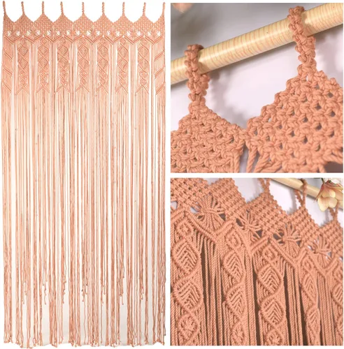 Miniatura 11 de Cortinas de Macramé para Puertas, Colgante de Pared de Macramé, Cortina de Puerta con Cuentas, Telón de Fondo Boho, Cuentas Colgantes para Puertas