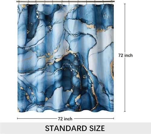 Miniatura 8 de Juego de cortinas de ducha de mármol azul dorado, cortinas de ducha abstractas de mármol para decoración de baño con 12 ganchos de metal, accesorios