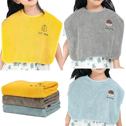 Paquete de 3 baberos para bebés para niñas o niños, impermeables, baberos de toalla para niños pequeños de 1 a 3 años Azul amarillo gris