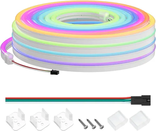 Miniatura 11 de SEZO Tira de luces LED de neón que emiten lateralmente direccionables WS2811 IC RGB color de persecución 3M DC24V 108LEDs/m IP67 Cuerda de neón