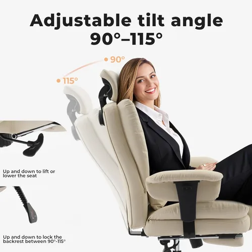 Miniatura 4 de Silla de oficina grande y alta, silla de computadora de piel sintética con soporte lumbar y respaldo alto, silla de juegos de cuero con reposapiés