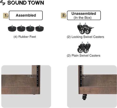 Miniatura 7 de Sound Town Estante inclinado de madera contrachapada de abedul báltico macizo de 12U con espacio de estante de 12U, cajón extra de 2U, patas