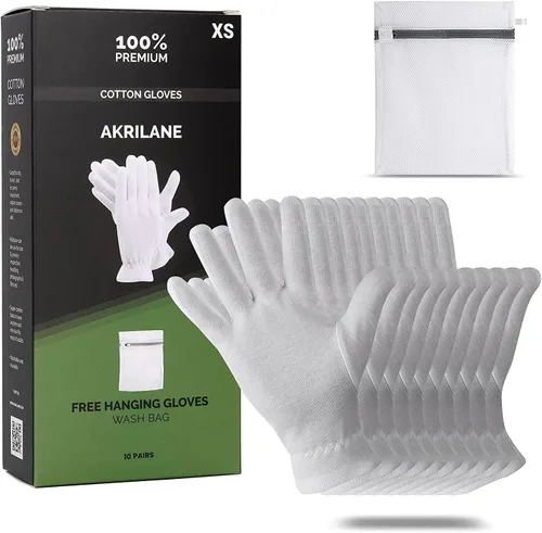 Miniatura 9 de XS Extra Small 10 pares de guantes de algodón 100% premium para manos secas Guantes hidratantes nocturnos para eczema, psoriasis y tratamiento