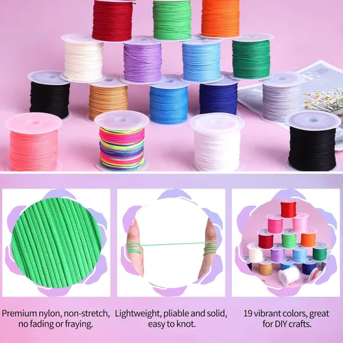 Miniatura 2 de Cuerda de nailon para pulseras, 20 rollos de cordón de nudo chino de 0.028 in Kumihimo para hacer pulseras de la amistad, hilo para hacer joyas