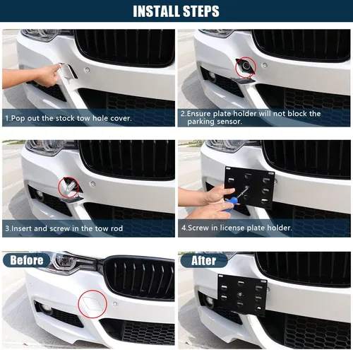 Miniatura 6 de PTNHZ Soporte de Placa de Matrícula de Gancho de Remolque de Parachoques Delantero de Aluminio Compatible con BMW F-Series 11-on F30 F31 F10 F11 F07