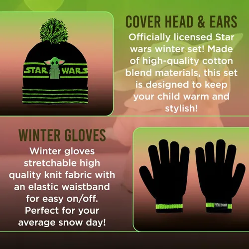 Miniatura 2 de Star Wars Baby Yoda - Gorro de invierno para niños y guantes de nieve o guantes para niños pequeños, 2 unidades, conjunto de guantes suaves y gorro