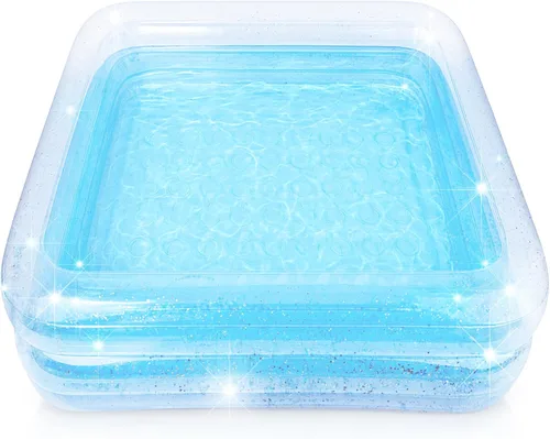 Miniatura 8 de ArtCreativity Piscina inflable brillante para niños de 34 x 10 pulgadas, 3 niveles, piscina inflable transparente con purpurina plateada, fácil