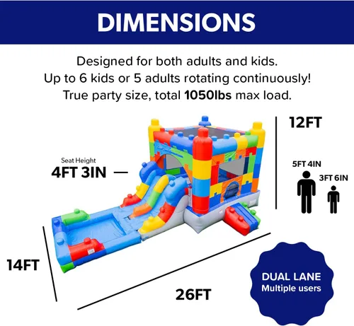 Miniatura 3 de HeroKiddo Block Party - Tobogán acuático inflable, ligero, de alta calidad, combo con piscina desmontable con soplador de aire, grado comercial