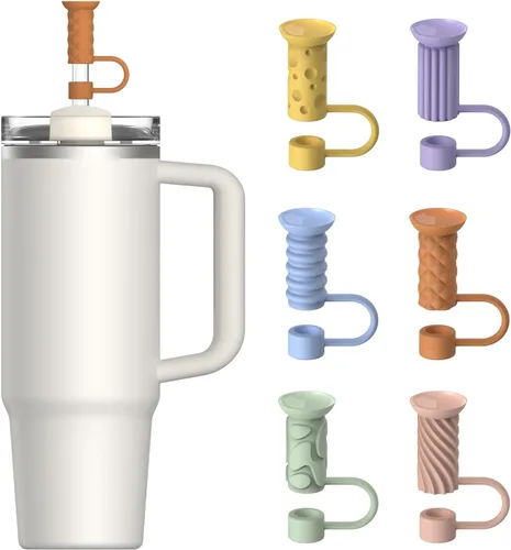 Miniatura 7 de YOTIME Tapas de silicona para popotes, 6 piezas reutilizables de 0.39 pulgadas/10mm con ventosa para Stanley Cup 40 30 oz, color negro