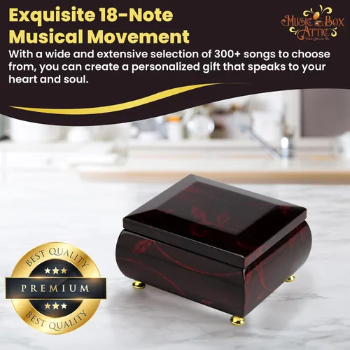 Miniatura 7 de Impresionante joyero musical biselado color burdeos con motivo floral artístico, muchas canciones para elegir, Madera