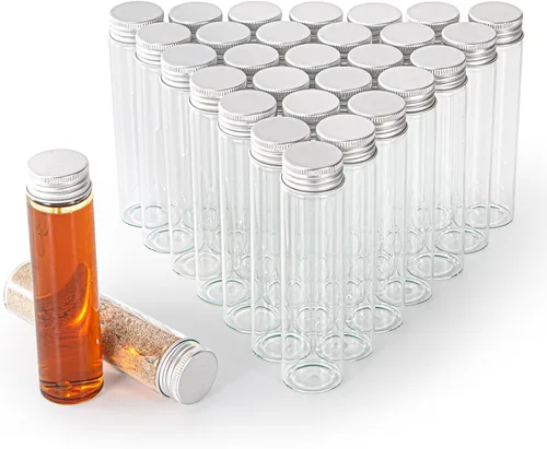 Miniatura 9 de Viales de vidrio de 80 ml, 14 piezas, con tapa de rosca de aluminio, 14 botellas de vidrio transparente de BKMAMLAB