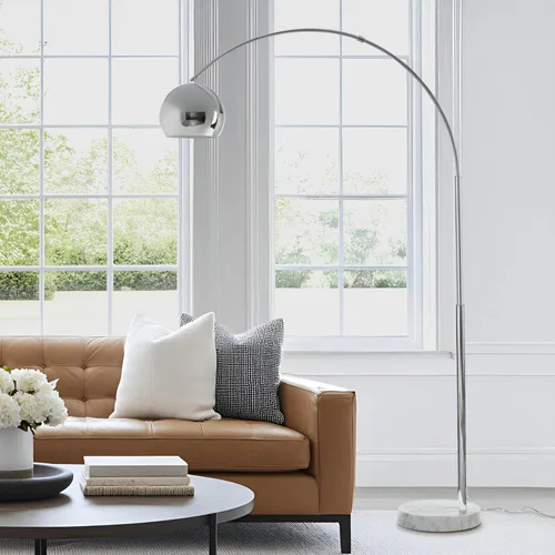 Miniatura 9 de Brightech Olivia Lámpara de pie – Lámpara de arco elegante con cabeza redondeada y base de mármol para sala de estar, lámpara de pie alta