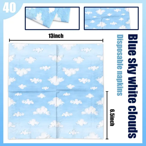 Miniatura 4 de 40 servilletas de nube, suministros de fiesta de historia, cielo azul, nubes blancas, servilletas de papel desechables con temática de nubes