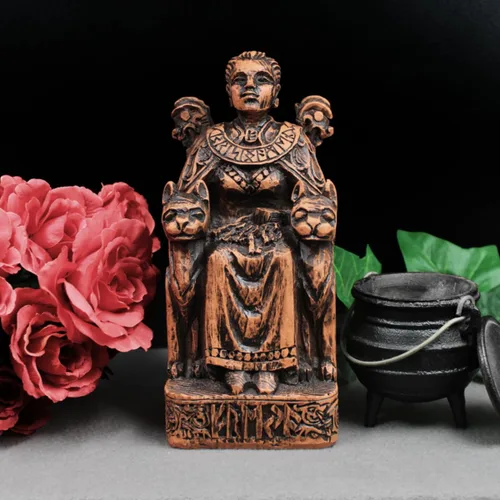 Miniatura 2 de Dryad Design Estatua de Freya Diosa nórdica del amor, guerra, magia y gatos, 7 3/4 pulgadas, decoración pagana vikinga para el hogar