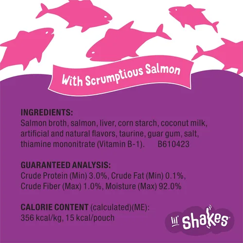 Miniatura 6 de Purina Friskies Complemento de Comida para Gatos en Puré, Lil' Shakes con Delicioso Salmón, Premios Lamibles para Gatos - (Paquete de 16) Bolsitas