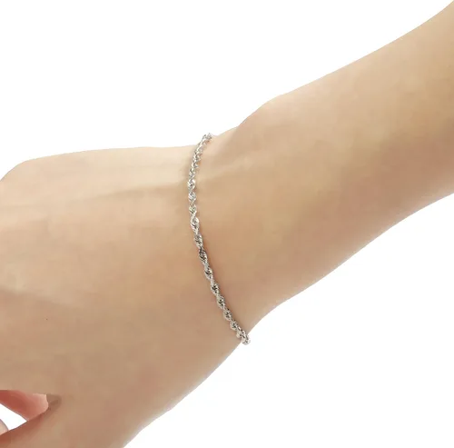 Miniatura 2 de Floreo 10k Yellow Gold or White Gold or Rose Gold 2.5mm Solid Rope Chain Diamond Cut Bracelet or Anklet