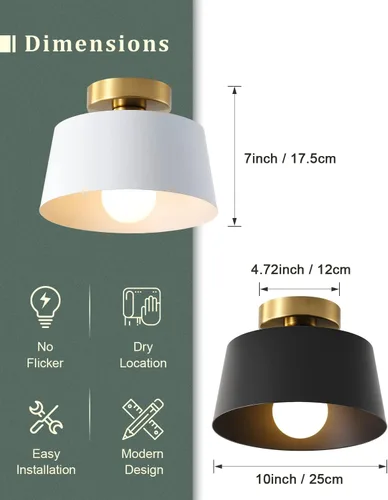 Miniatura 3 de Lámpara de techo, lámpara de techo para pasillo con placa dorada y pantalla blanca, lámparas de porche de estilo moderno y simple, montaje Blanco