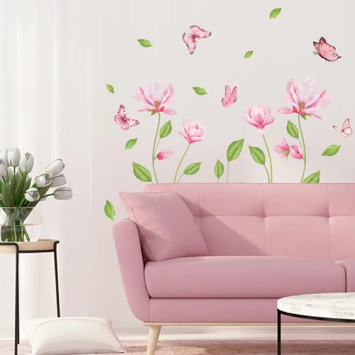 Miniatura 12 de SUPERDANT Calcomanías de pared de ramas de ciruelo, pájaros, calcomanías de pared de flores rosas, calcomanías de decoración de pared, calcomanías