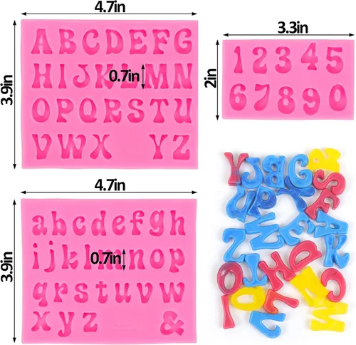 Miniatura 3 de Mity rain 3 moldes de letras para fresas cubiertas de chocolate, molde de silicona en mayúsculas y minúsculas para hacer dulces, gomitas, galletas