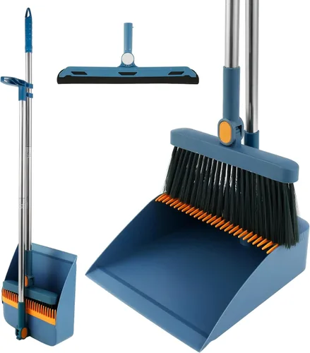 Juego de 3 piezas de barrido de piso, escoba y recogedor para el hogar, escoba interior giratoria de 180°, combo de recogedor y escoba plegable, con