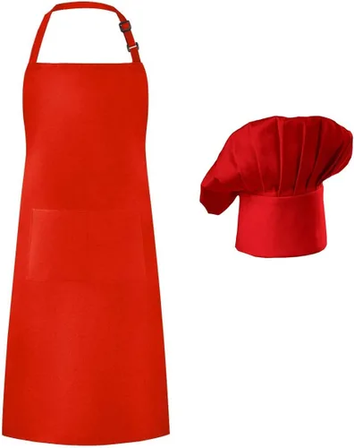Miniatura 2 de Hyzrz Juego de delantal de chef y sombrero, delantal de cocina ajustable para adultos con sombrero de carnicero, delantal de disfraz de panadero