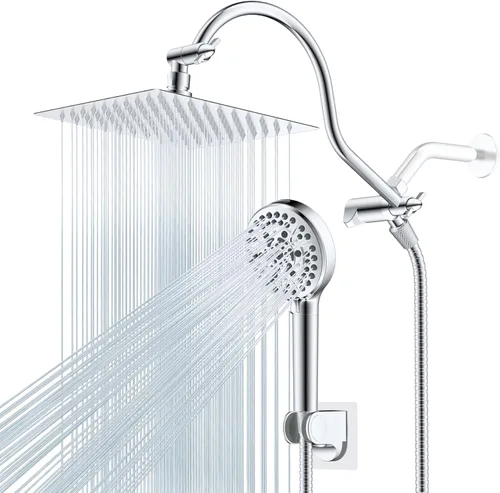 Miniatura 11 de Hibbent All Metal Combo de Cabezal de Ducha de Lluvia de 12 pulgadas con Doble Filtro, Cabezal de Ducha de Mano de Alta Presión con Brazo de Acabado