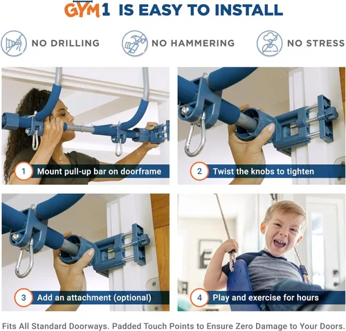 Miniatura 3 de Set de gimnasio en puerta interior Gym1 - columpio sensorial y anillos de agarre - Barra de tracción ajustable para marco de puerta para niños