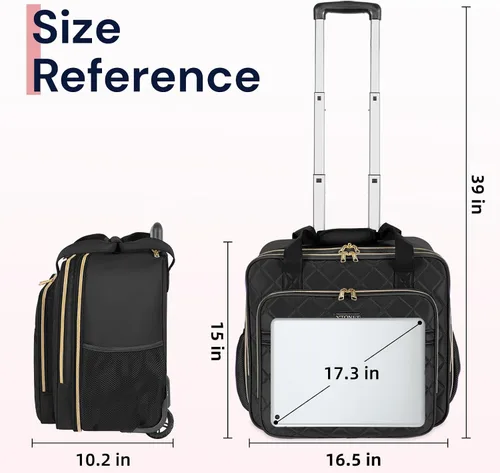 Miniatura 6 de Ytonet Bolsa para portátil con ruedas para mujer, Negro -, Bolsa con ruedas para laptop